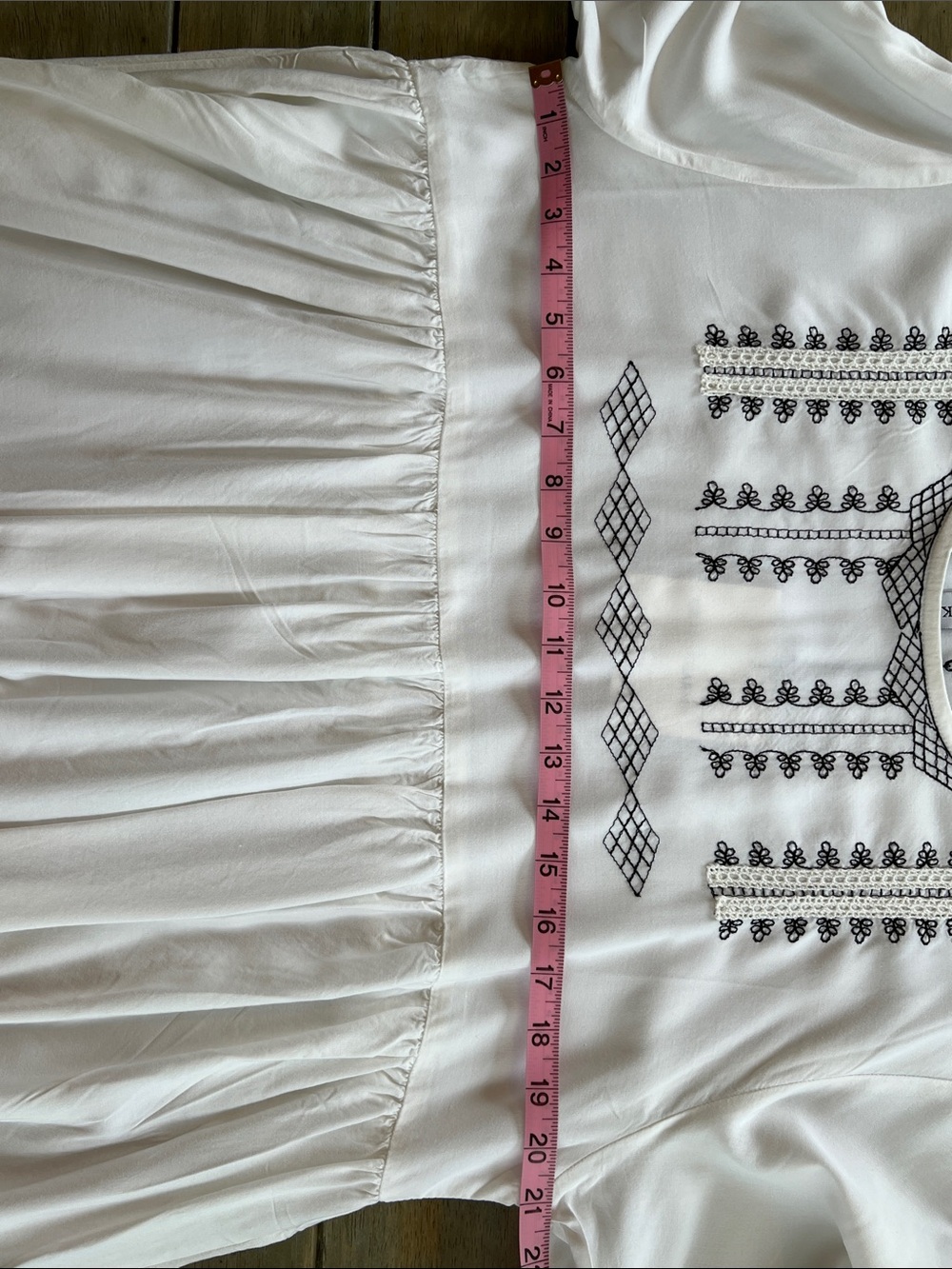 Embroidered White Midi Dress with Black Trim - Picture 7 of 13